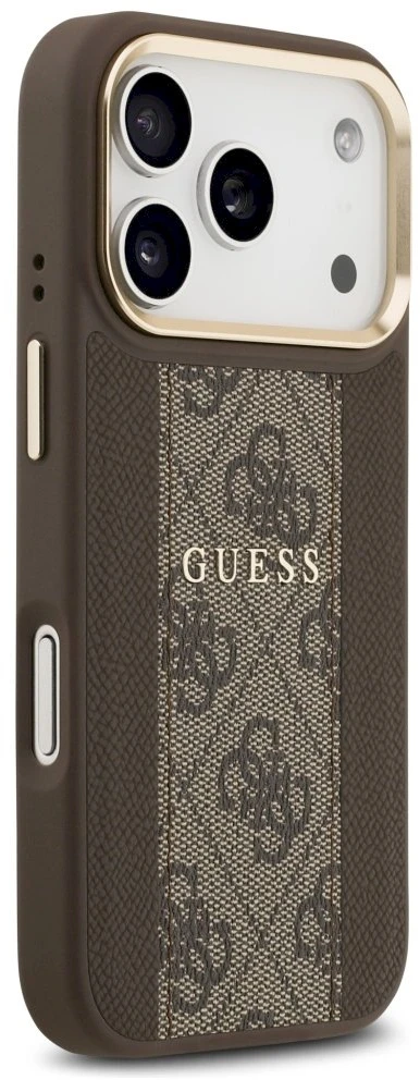 GUESS dėklas, skirtas IPHONE 17 Pro, suderinamas su MagSafe GUHMP17LPG4SEMCW (PU su 4G juostele), rudas