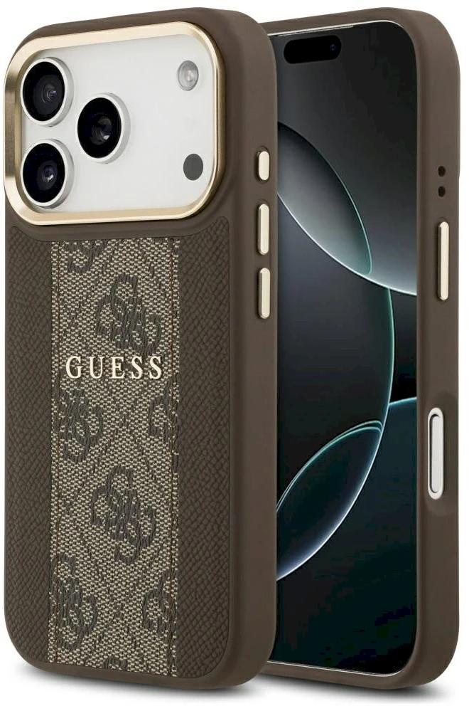 GUESS dėklas, skirtas IPHONE 17 Pro, suderinamas su MagSafe GUHMP17LPG4SEMCW (PU su 4G juostele), rudas