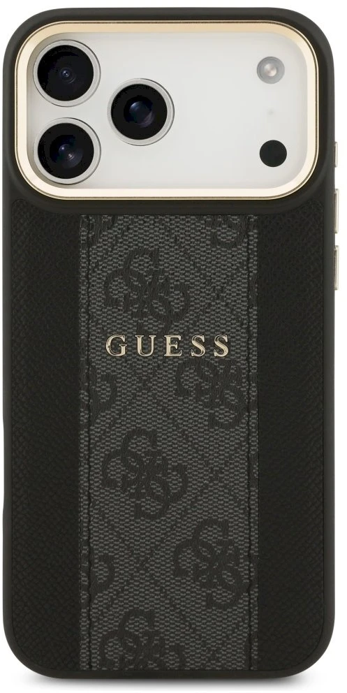 GUESS dėklas, skirtas IPHONE 17 Pro Max, suderinamas su MagSafe GUHMP17XPG4SEMCK (PU su 4G juostele), juodas
