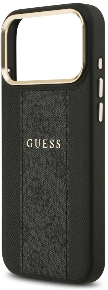 GUESS dėklas, skirtas IPHONE 17 Pro Max, suderinamas su MagSafe GUHMP17XPG4SEMCK (PU su 4G juostele), juodas
