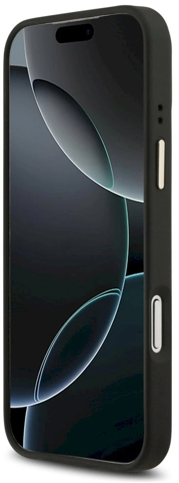 GUESS dėklas, skirtas IPHONE 17 Pro Max, suderinamas su MagSafe GUHMP17XPG4SEMCK (PU su 4G juostele), juodas
