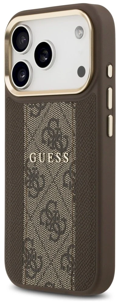 GUESS dėklas, skirtas IPHONE 17 Pro, suderinamas su MagSafe GUHMP17LPG4SEMCW (PU su 4G juostele), rudas
