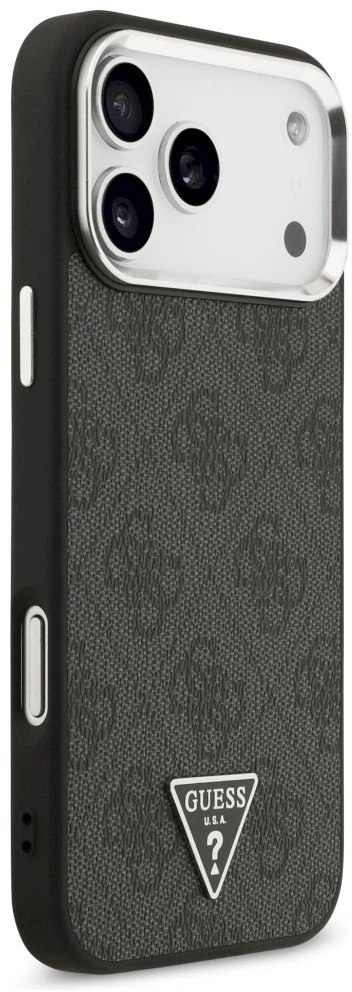 Dėklas Guess 4G Triangle Logo MagSafe Case, skirtas iPhone 17 Pro Max / 18 Pro Max - Juodos ir Sidabrinės spalvos