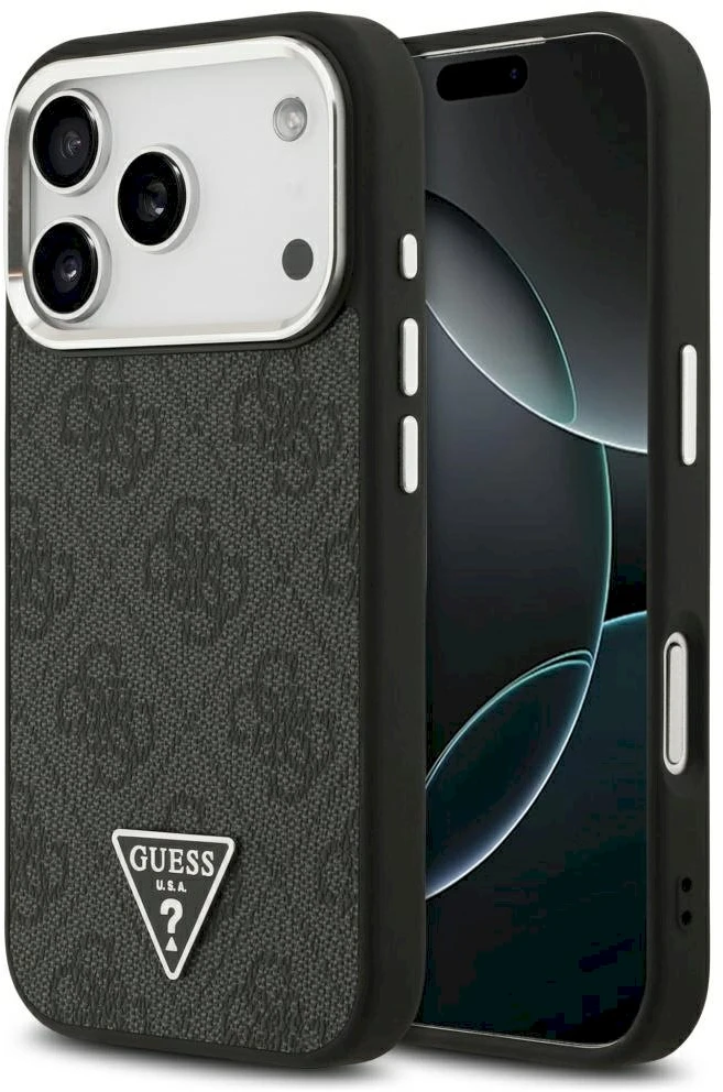 Dėklas Guess 4G Triangle Logo MagSafe Apple iPhone 17 Pro juodos spalvos sidabrinis