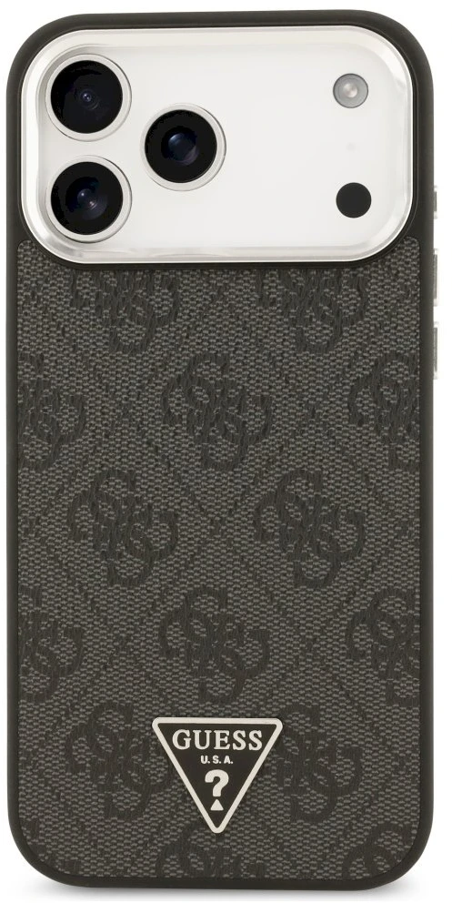 Dėklas Guess 4G Triangle Logo MagSafe Case, skirtas iPhone 17 Pro Max / 18 Pro Max - Juodos ir Sidabrinės spalvos