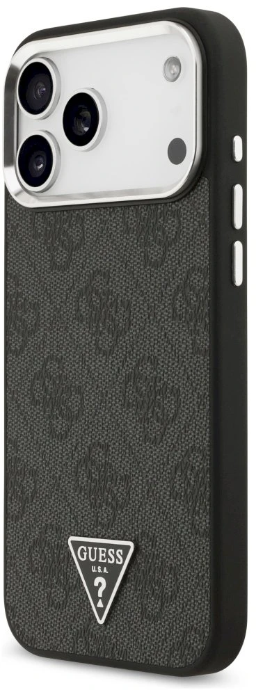 Dėklas Guess 4G Triangle Logo MagSafe Case, skirtas iPhone 17 Pro Max / 18 Pro Max - Juodos ir Sidabrinės spalvos