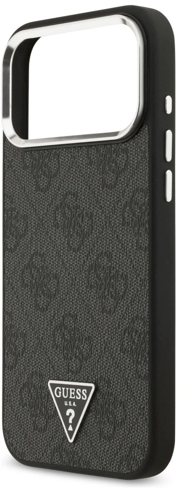 Dėklas Guess 4G Triangle Logo MagSafe Case, skirtas iPhone 17 Pro Max / 18 Pro Max - Juodos ir Sidabrinės spalvos