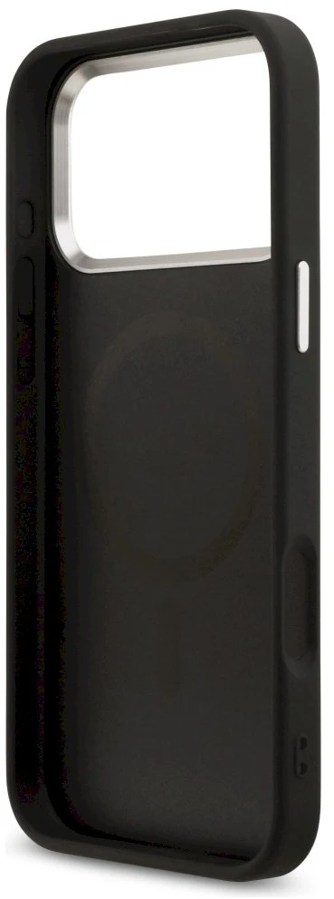 Dėklas Guess 4G Triangle Logo MagSafe Case, skirtas iPhone 17 Pro Max / 18 Pro Max - Juodos ir Sidabrinės spalvos