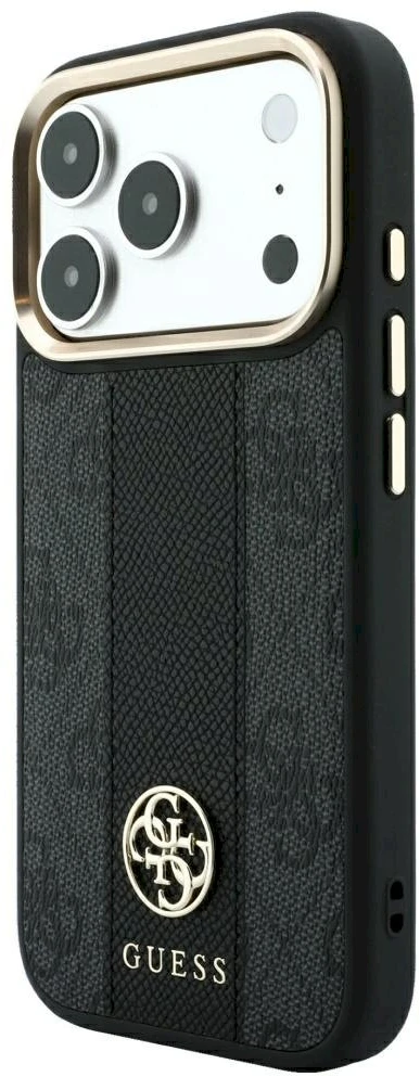 Dėklas Guess Case for IPHONE 18 Pro/17 Pro compatible with MagSafe (Stripe Round and Classic Logos 4G) juodas