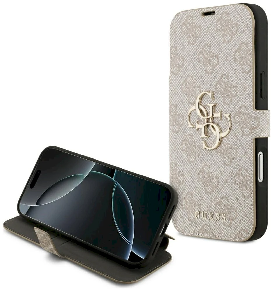 Dėklas Guess Book 4G Metal Logo Case, skirta iPhone 18 Pro Max / 17 Pro Max - Rožinė