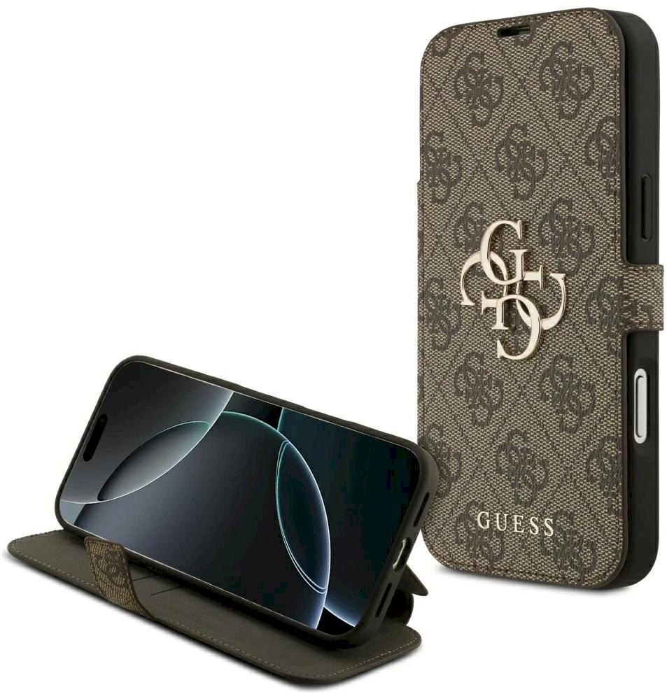 Guess Book 4G Metal Logo dėklas, skirtas iPhone 18 Pro Max / 17 Pro Max – Ruda