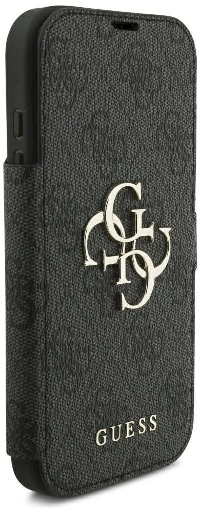 Dėklas Guess Book 4G Metal Logo Case, skirta iPhone 18 Pro / 17 Pro – Juoda