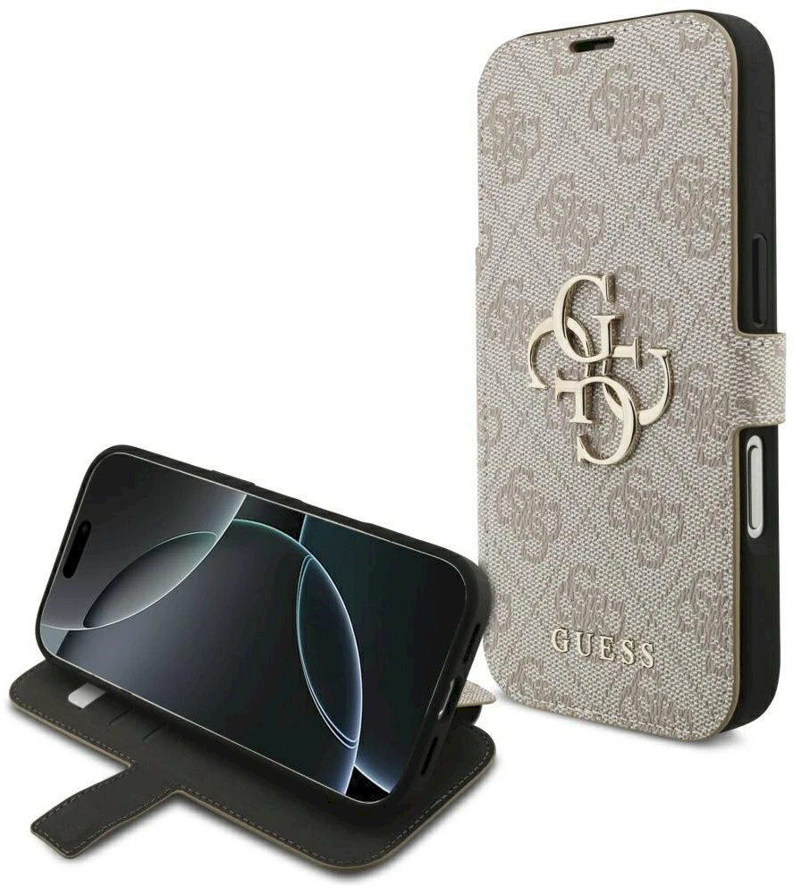 Dėklas Guess Book 4G Metal Logo Case for iPhone 18 Pro / 17 Pro - Rožinė