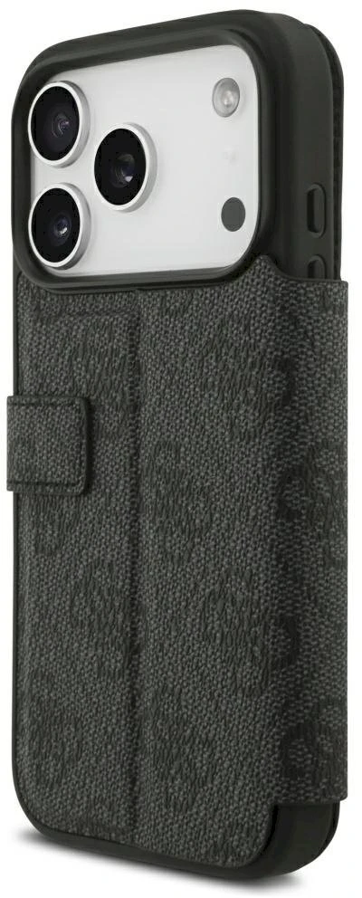 Dėklas Guess Book 4G Metal Logo Case, skirta iPhone 18 Pro / 17 Pro – Juoda