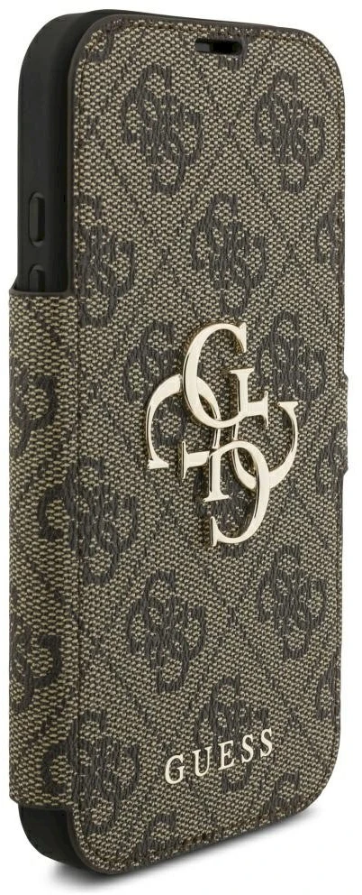 Guess Book 4G Metal Logo dėklas, skirtas iPhone 18 Pro / 17 Pro – ruda