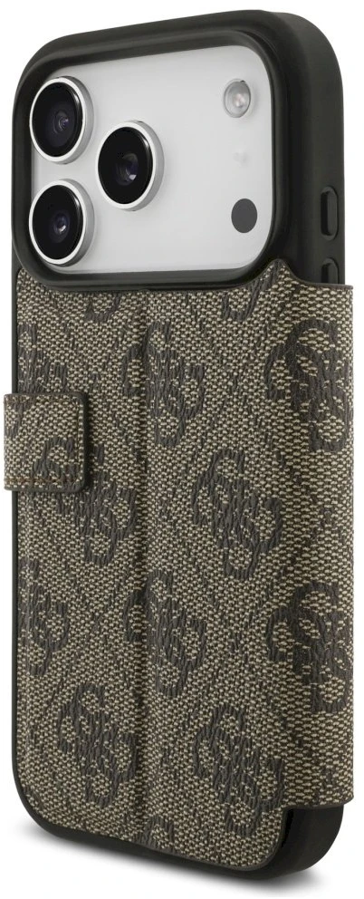 Guess Book 4G Metal Logo Dėklas Apple iPhone 17 Pro rudos spalvos