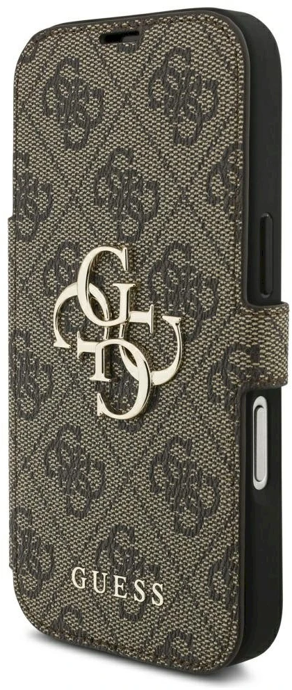Guess Book 4G Metal Logo dėklas, skirtas iPhone 18 Pro / 17 Pro – ruda