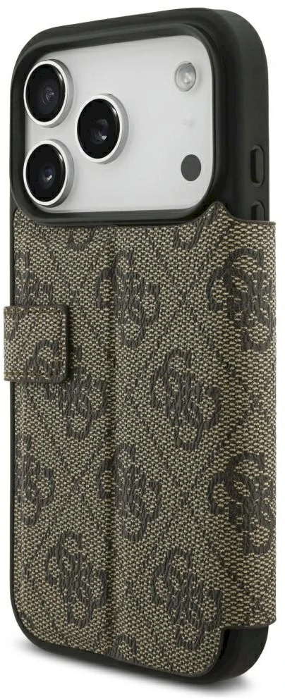 Guess Book 4G Metal Logo dėklas, skirtas iPhone 18 Pro / 17 Pro – ruda