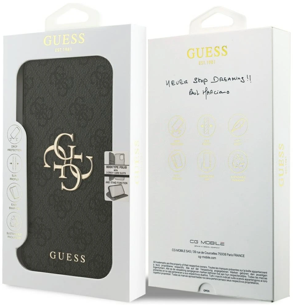 Dėklas Guess Book 4G Metal Logo Case for iPhone 18 Pro Max / 17 Pro Max - Juoda