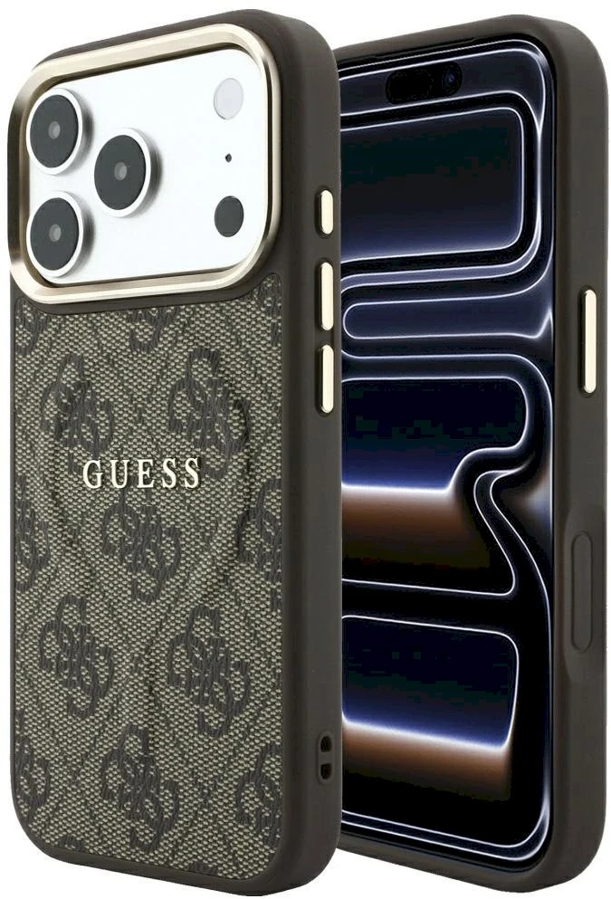 Guess Embossed 4G Classic MagSafe dėklas skirtas iPhone 18 Pro / iPhone 17 Pro rudas