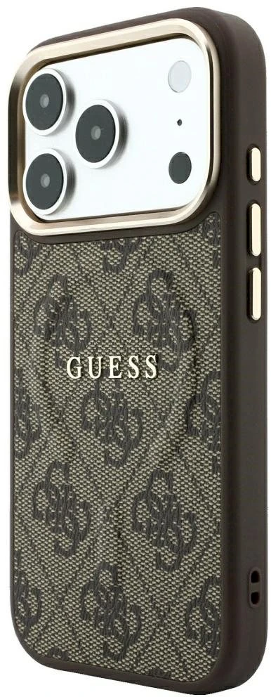 Guess Embossed 4G Classic MagSafe dėklas skirtas iPhone 18 Pro / iPhone 17 Pro rudas