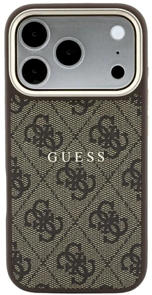 Guess Embossed 4G Classic MagSafe dėklas skirtas iPhone 18 Pro / iPhone 17 Pro rudas