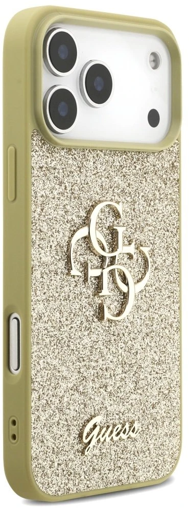 Guess Fixed Glitter Big 4G dėklas skirtas Apple iPhone 17 Pro Max auksinis