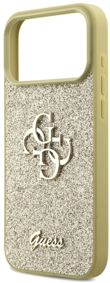Guess Fixed Glitter Big 4G dėklas skirtas Apple iPhone 17 Pro Max auksinis