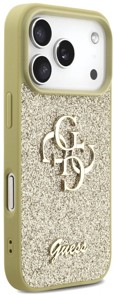 Guess Fixed Glitter Big 4G dėklas skirtas Apple iPhone 17 Pro auksinis
