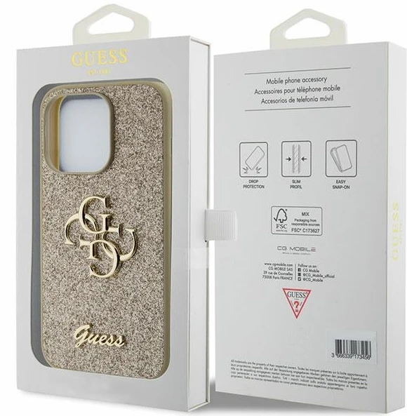 Dėklas GUESS GUHCP15MHG4SGD IPHONE 15 PLUS / 14 PLUS 6.7 "GOLD / GOLD HARDCASE GLITTER SCRIPT BIG 4G
