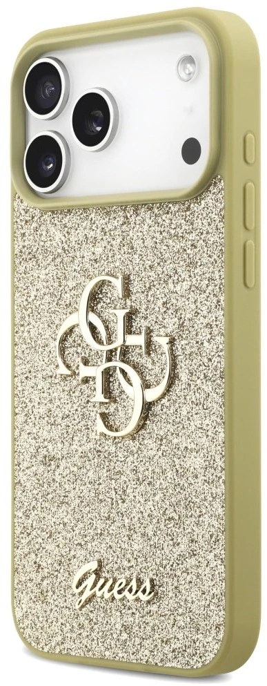 Guess Fixed Glitter Big 4G dėklas skirtas Apple iPhone 17 Pro Max auksinis