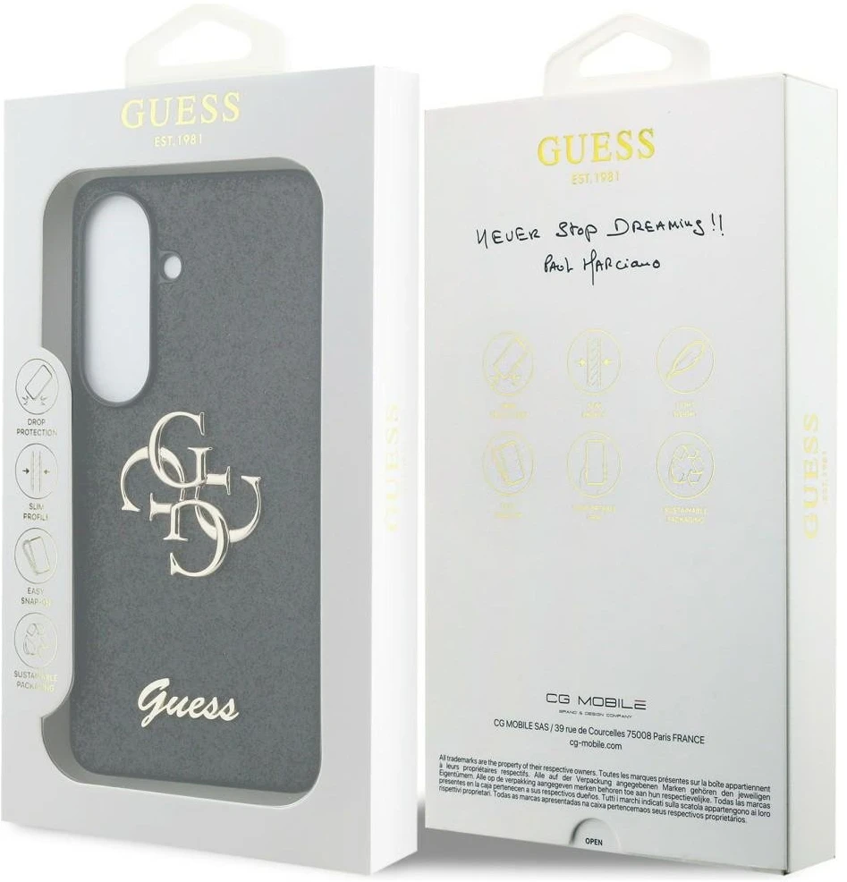 Dėklas Guess Fixed Glitter Big 4G Metal Logo Samsung Galaxy S26 juodos spalvos
