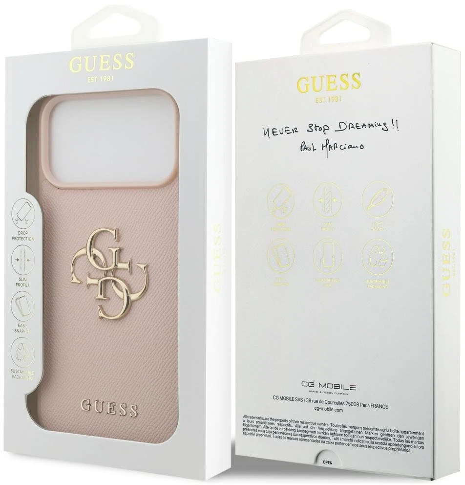Original GUESS Grained Big 4G & Classic Logo dėklas Apple iPhone 17 Pro Max, rausvas