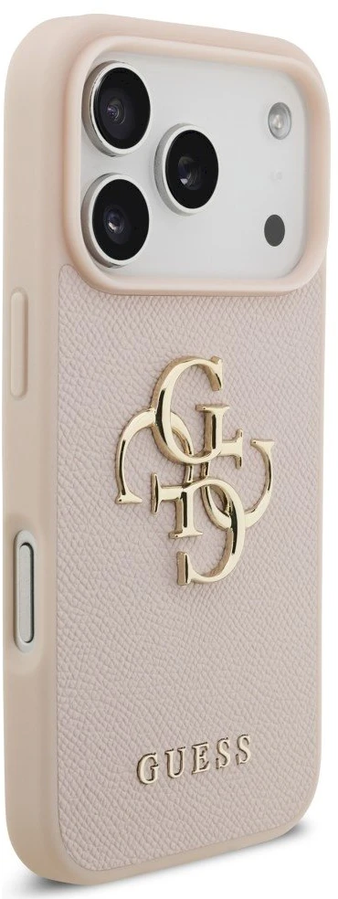 Originalus GUESS Grained Big 4G & Classic Logo dėklas Apple iPhone 17 Pro, rausvas