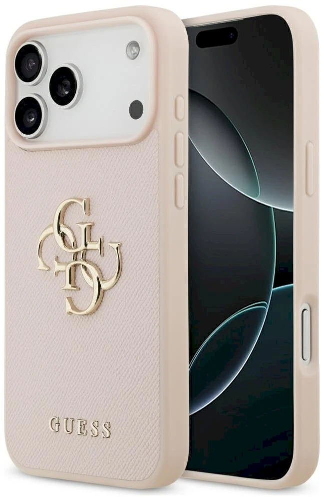 Original GUESS Grained Big 4G & Classic Logo dėklas Apple iPhone 17 Pro Max, rausvas