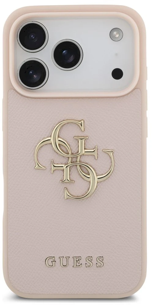 Originalus GUESS Grained Big 4G & Classic Logo dėklas Apple iPhone 17 Pro, rausvas