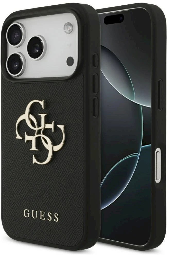 Original dėklas GUESS Grained Big 4G & Classic Logo skirtas Apple iPhone 17 Pro juodos spalvos
