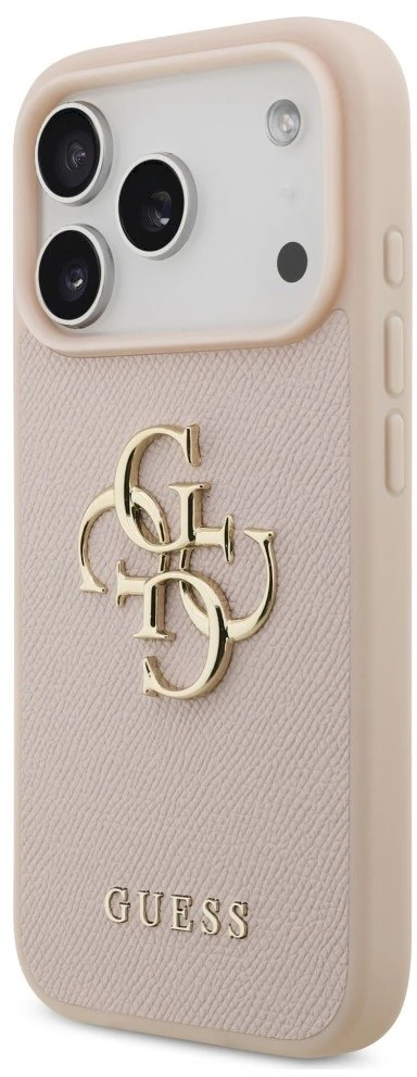 Originalus GUESS Grained Big 4G & Classic Logo dėklas Apple iPhone 17 Pro, rausvas