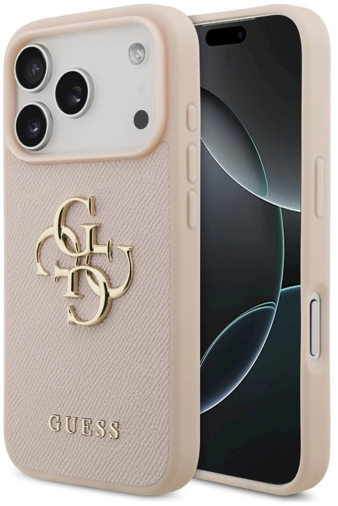 Originalus GUESS Grained Big 4G & Classic Logo dėklas Apple iPhone 17 Pro, rausvas