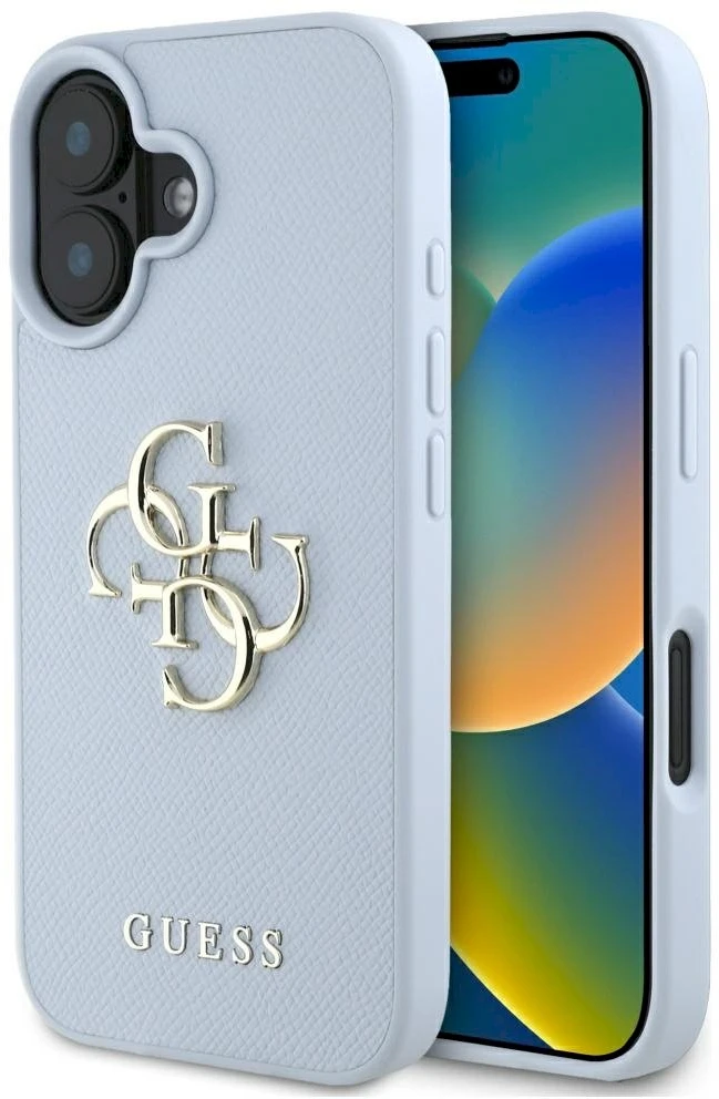Dėklas Guess Grained Big 4G Logo Small Classic Logo Apple iPhone 16 mėlynas