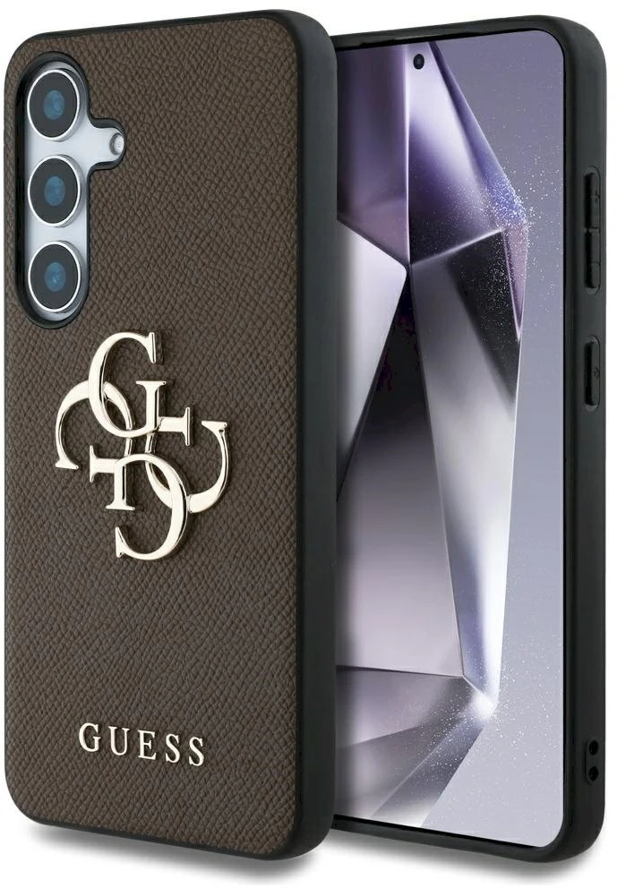 Dėklas Guess Grained Big 4G Logo Small Classic Logo to Samsung Galaxy S25 Plus rudos spalvos