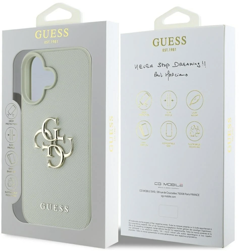 Dėklas Guess Grained Big 4G Logo Small Classic Logo Apple iPhone 16 žalias