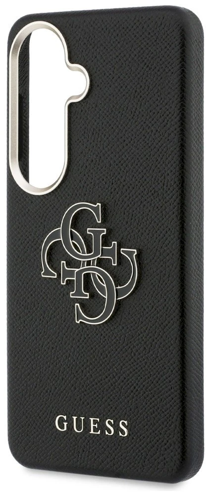 Guess PU 4G Resin Metal Logo dėklas skirtas Samsung Galaxy S26 juodos spalvos