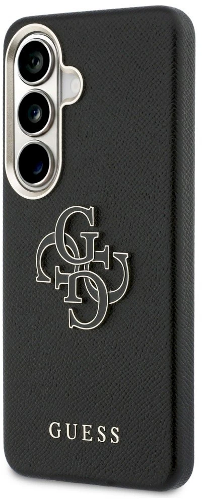 Guess PU 4G Resin Metal Logo dėklas skirtas Samsung Galaxy S26+ juodos spalvos