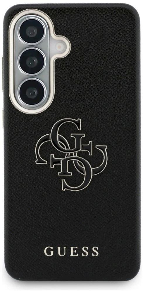 Guess PU 4G Resin Metal Logo dėklas skirtas Samsung Galaxy S26+ juodos spalvos