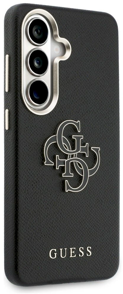 Guess PU 4G Resin Metal Logo dėklas skirtas Samsung Galaxy S26+ juodos spalvos