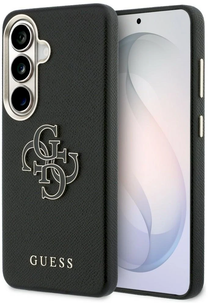 Guess PU 4G Resin Metal Logo dėklas skirtas Samsung Galaxy S26+ juodos spalvos