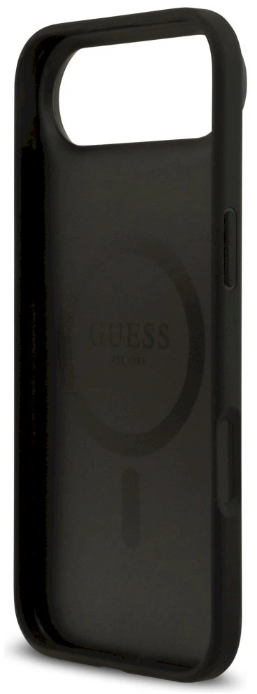 Guess Grained Flowers Classic Logo MagSafe dėklas Apple iPhone Air juodos spalvos