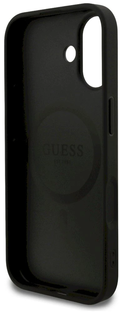 Guess Grained Ring MagSafe dėklas Apple iPhone 17 juodos spalvos