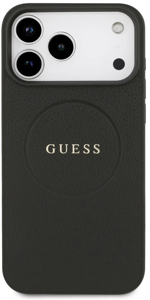 Guess Grained Ring MagSafe dėklas Apple iPhone 17 Pro Max juodos spalvos